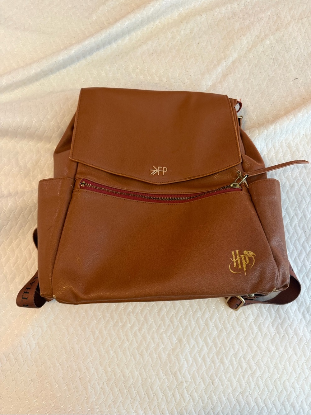 Freshly Picked Harry Potter Brown Faux Leather Backpack with Gold Accent